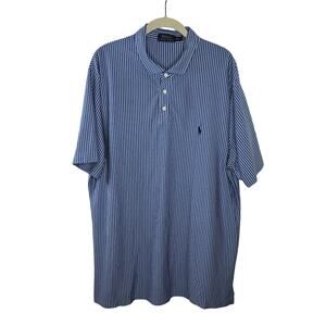 Men's Polo Ralph Lauren Blue White Vertical Stripe Cotton Polo Size XXL